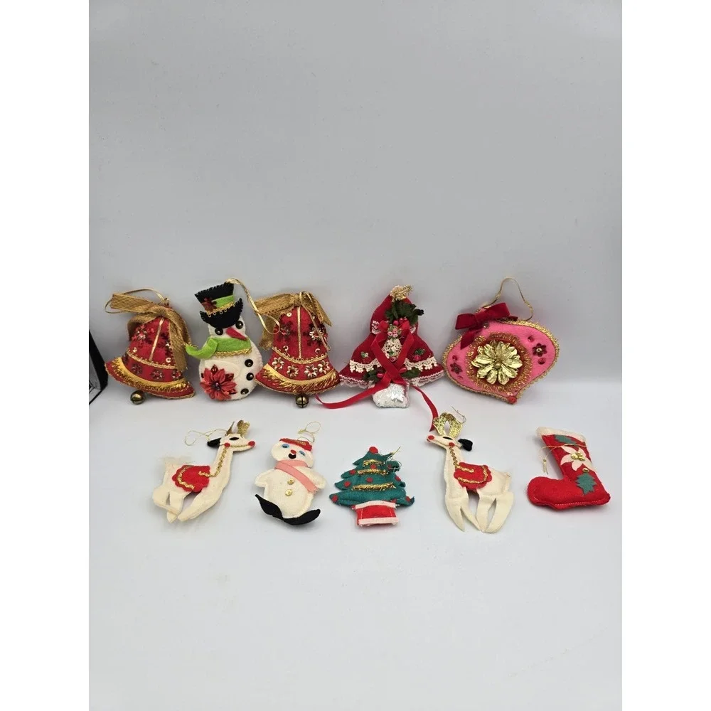 10 Felt Christmas Ornaments, Handmade, 60's Vibe, Most Wonderful Time Of Year